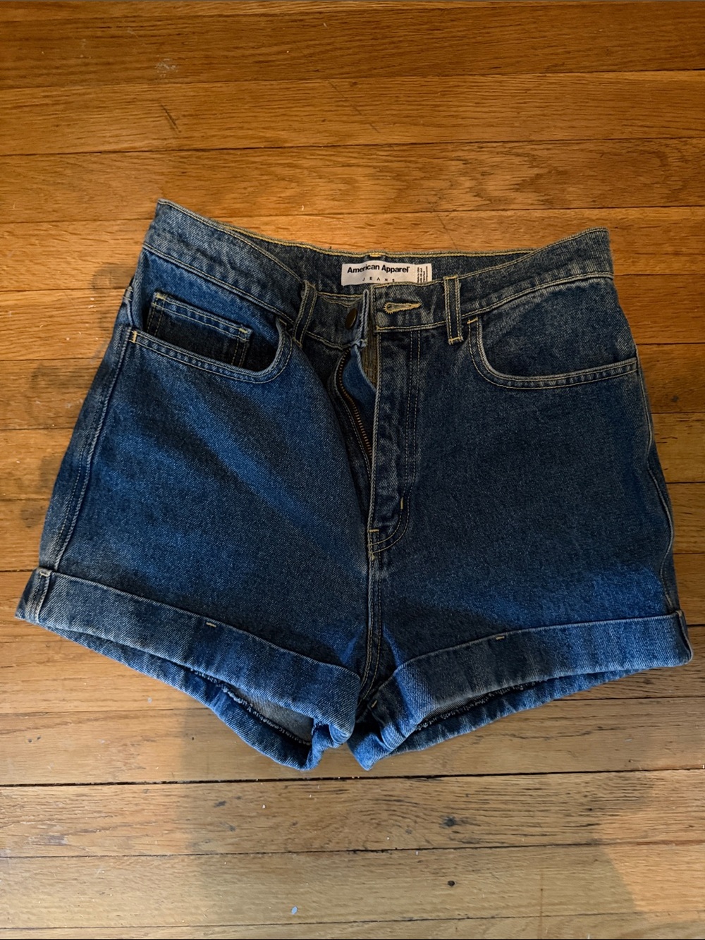 American Apparel Indigo Denim High-Rise Cuffed Shorts